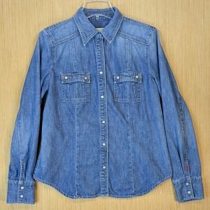 Gap Limited Edition Womens Denim Y2K Boho Western Pearl‎ Snap Shirt Large Cotton